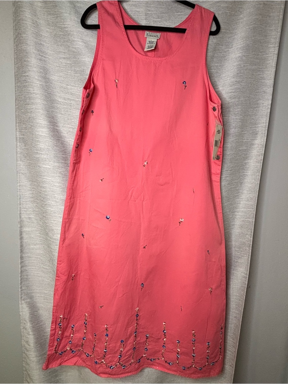 Basic Editions Coral Pink Sleeveless Maxi Dress with Embroidered Hem